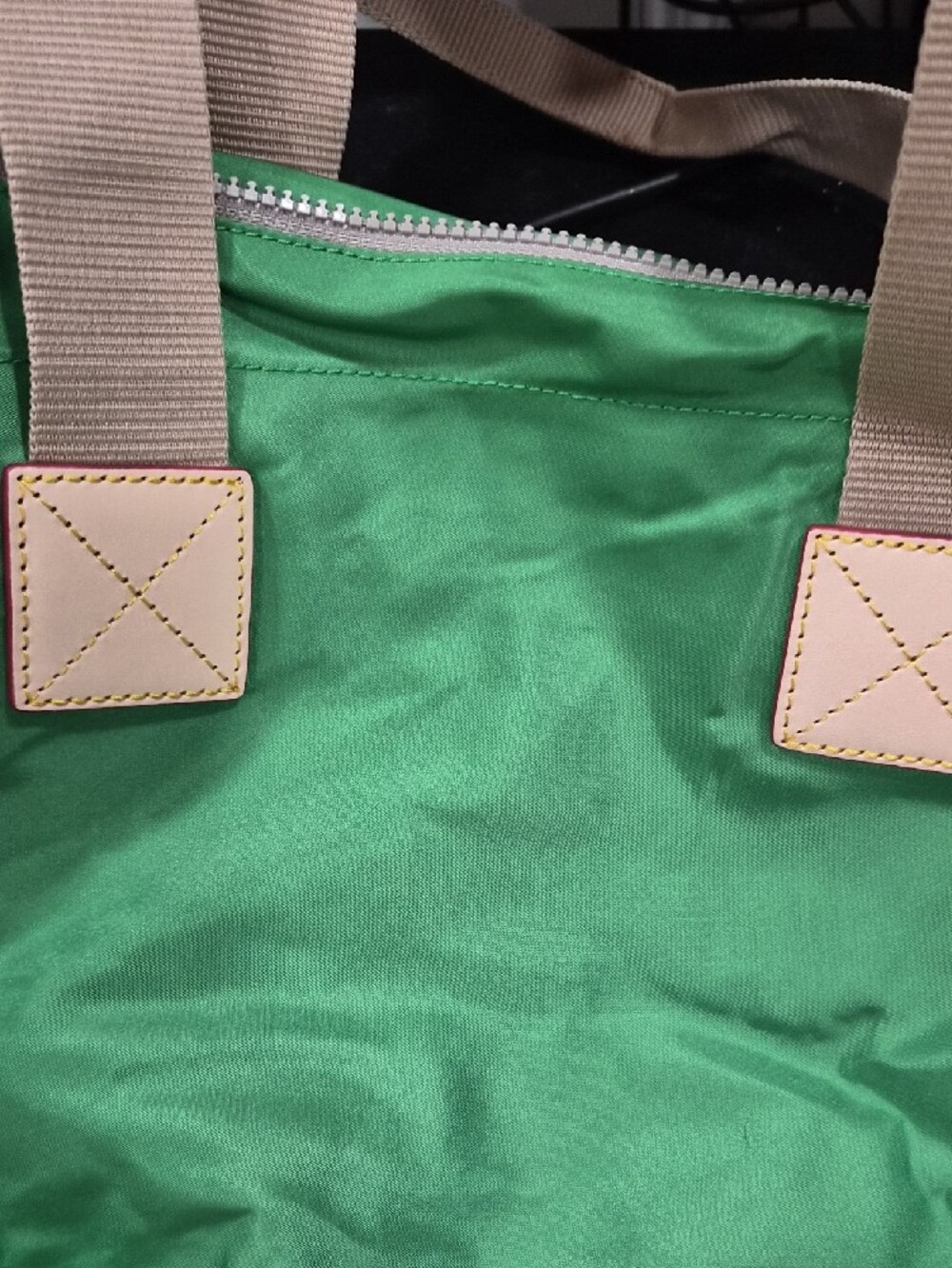 Dooney & Bourke Bright Green Nylon Tote with Tan Handles - Picture 5 of 6